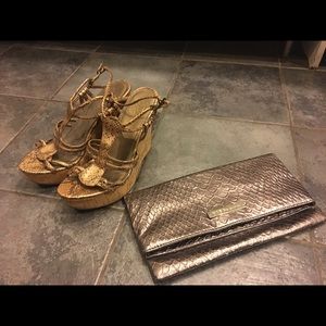 Fergie Wedges and BCBG Clutch